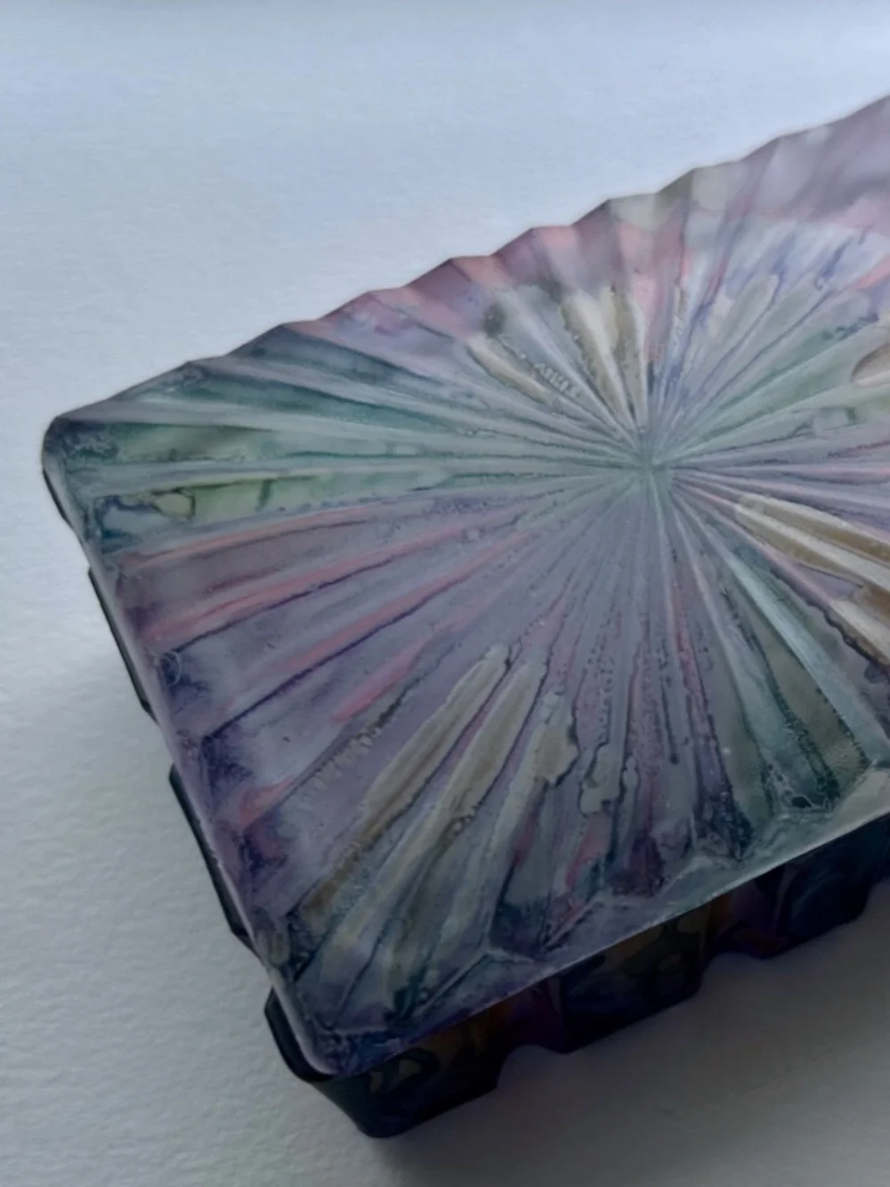 Colorful Sunburst Pattern Ribbed Glass Box, 1970's
